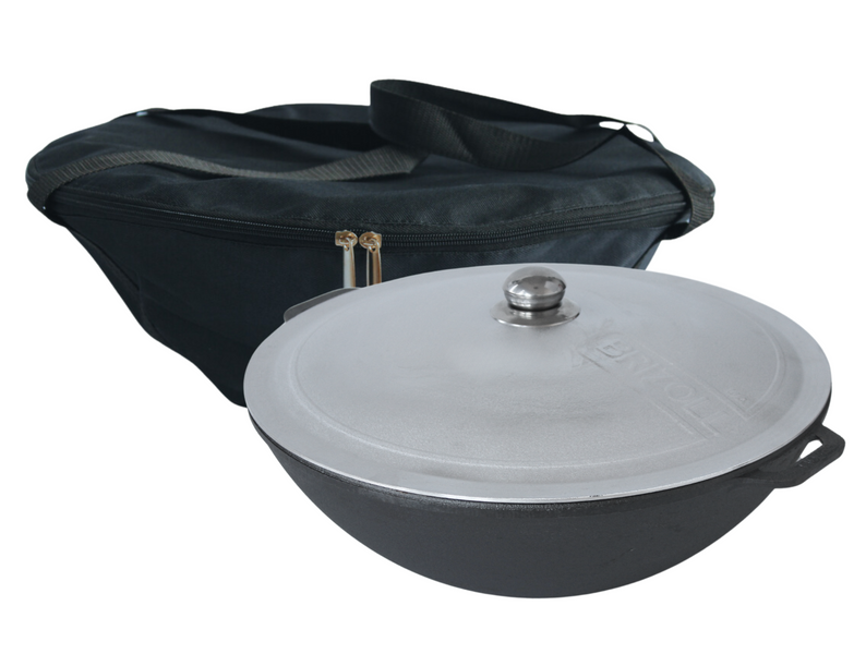 Чавунна сковорода WOK 8 л з алюмінієвою кришкою, підставкою та чохлом W36-4SСH фото